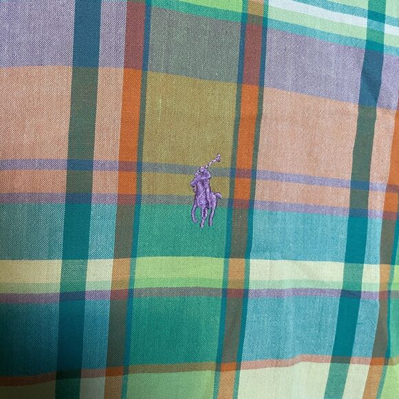 Ralph Lauren Shirt Mens XL Green Purple Short Sleeve Pastel Colorful Pony Preppy - Picture 3 of 9